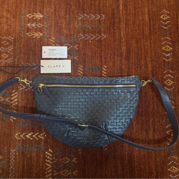 Clare V Grande Fanny Woven Checker Bleu Marine - Picture 3 of 6